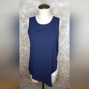 White House Black Market Officer Blue & White Asymmetrical Blouse